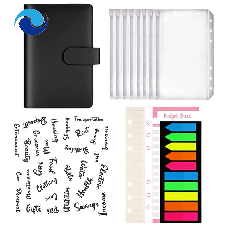 Sổ tay A6 bìa da PU có 6 vòng giữ giấy ghi chú lên kế hoạch kèm túi đựng