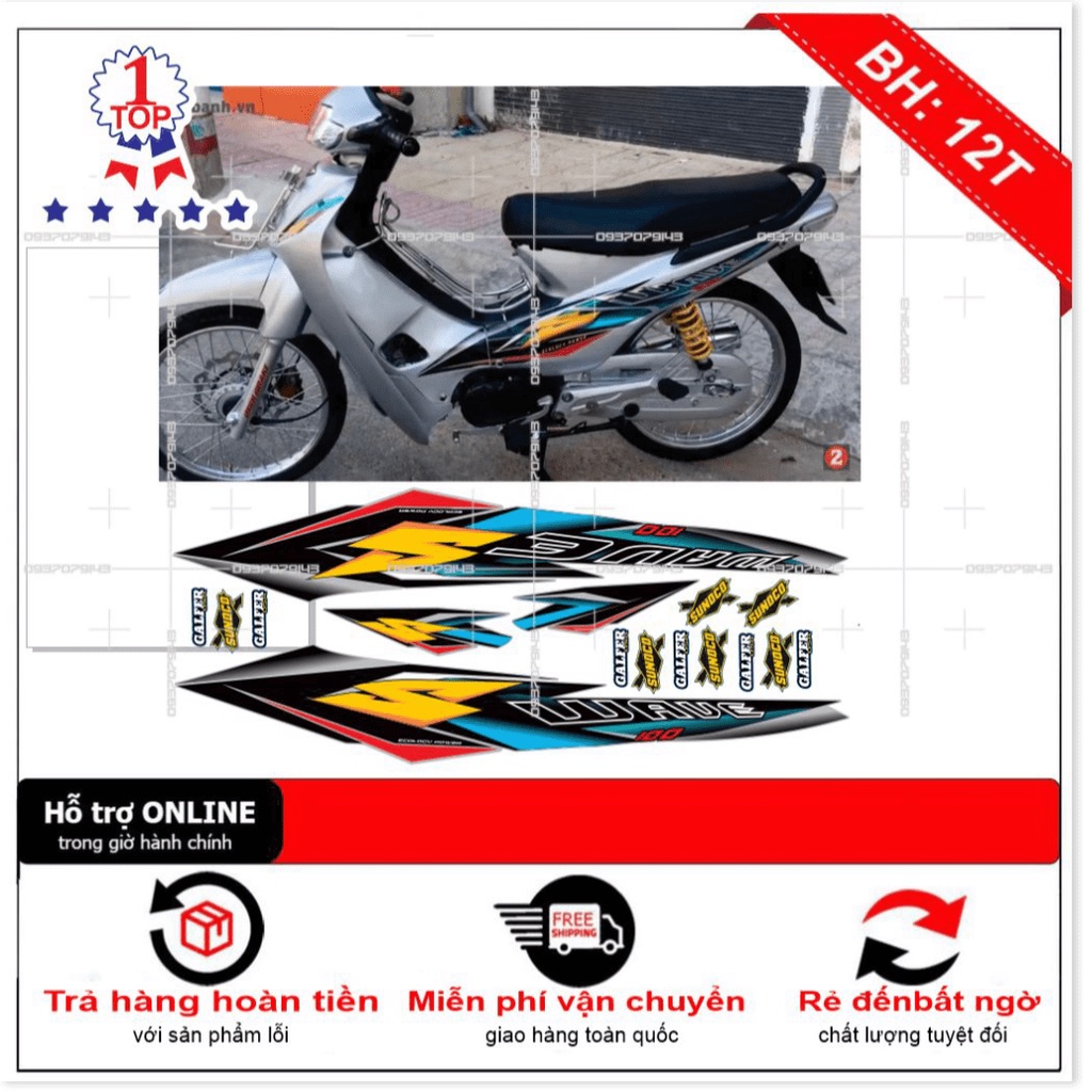 ( Quí khách vui lòng mang ra tiệm cho thợ dán ) Tem wave S nhỏ đời đầu bạc