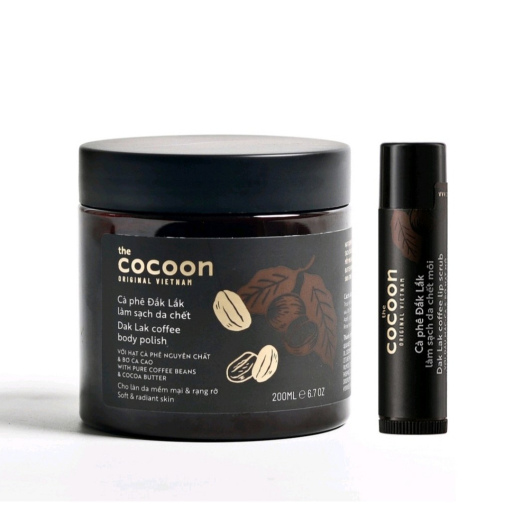 Combo Tẩy Da Chết Body Cà Phê Đắk Lắk Cocoon 200ml + Tẩy Da Chết Môi Cà Phê Đắk Lắk Cocoon 5g