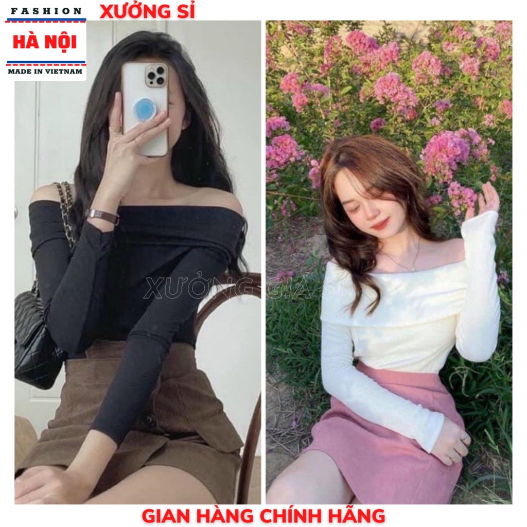 Áo Trễ Vai Nữ Dài Tay Chất Thun Gân Tăm Dáng Body Sang Chảnh