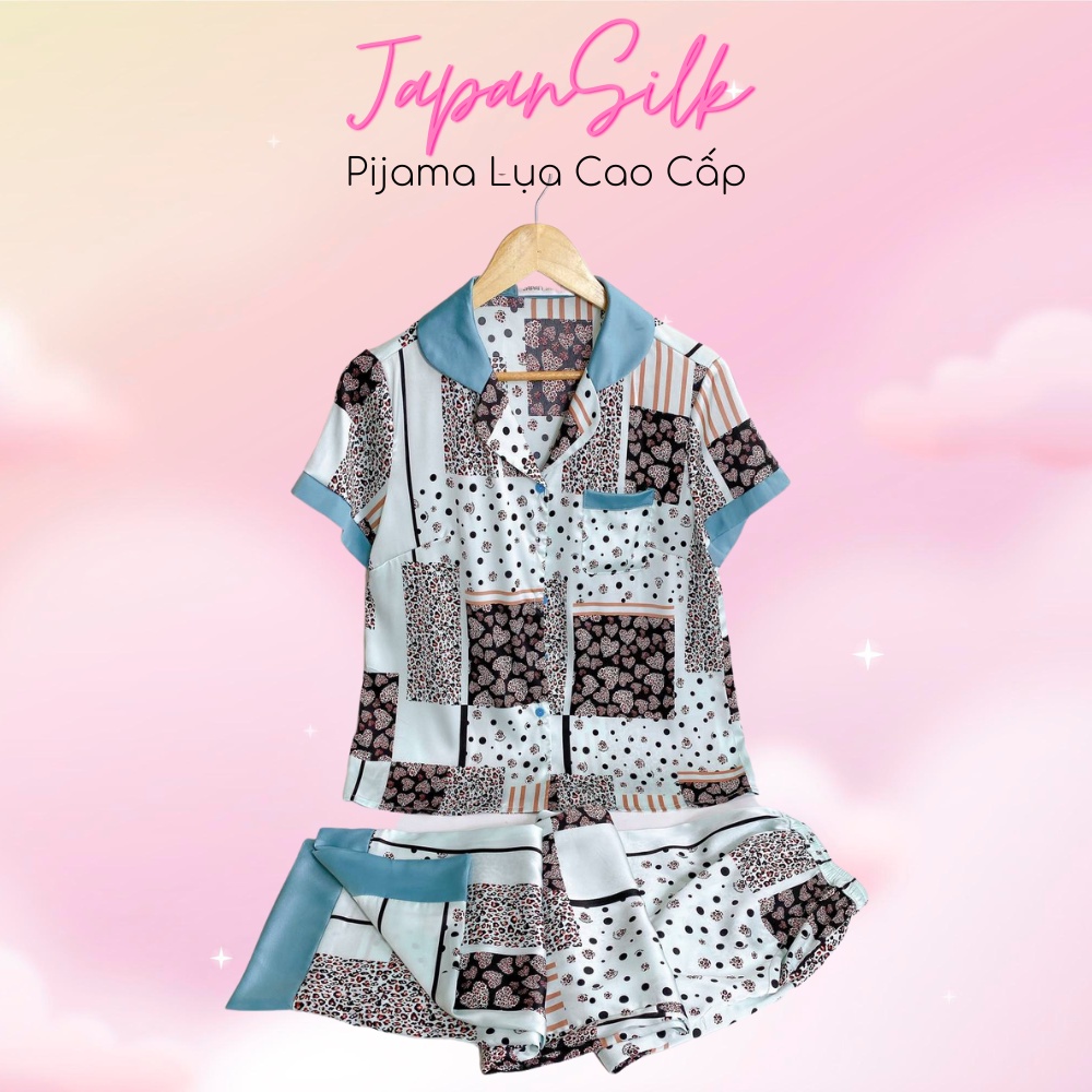 Bộ đồ ngủ mặc ở nhà thoải mái JAPANSILK, họa tiết chấm trái tim tươi sáng