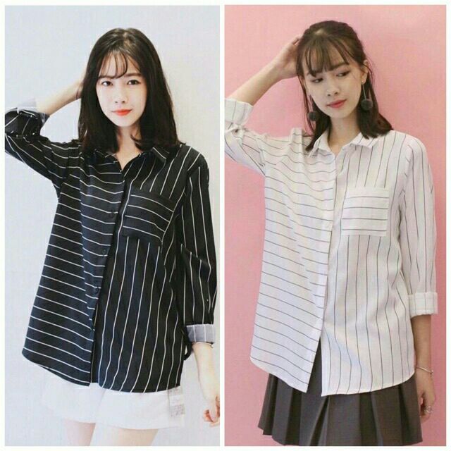 Áo sơ mi oversize sọc túi ngang (Kèm hình thật)