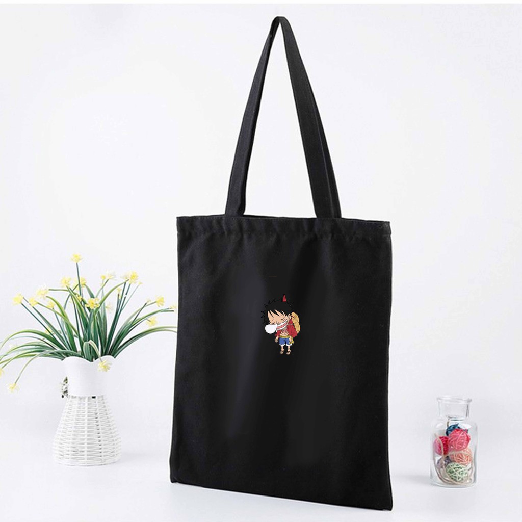 Túi tote vải đeo vai đen trắng in hình Luffy One Piece Đảo Hải Tặc