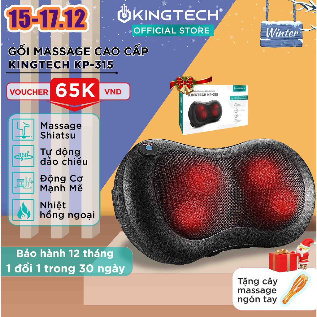 Gối Massage Nhiệt Hồng Ngoại KINGTECH KP-315 - Máy Mát Xa 4 Bóng Xoay - Chuyên Sâu Cổ Vai Gáy, Thắt Lưng - Chính Hãng