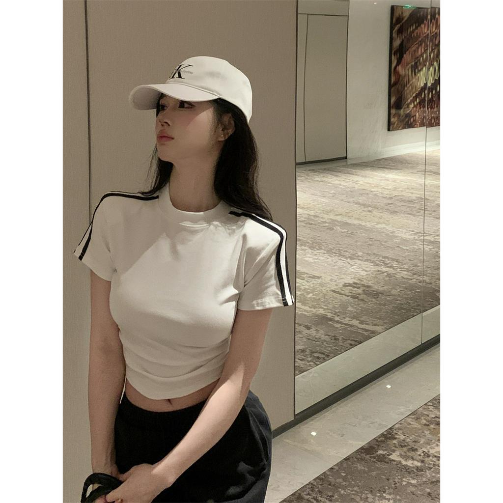 Áo Thun Ngắn Cổ Cao Xếp Ly Phong Cách Retro Dành Cho Nữ