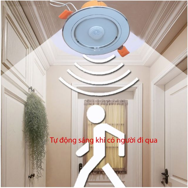 Đèn led downlight 7W cảm biến chuyển động hồng ngoại