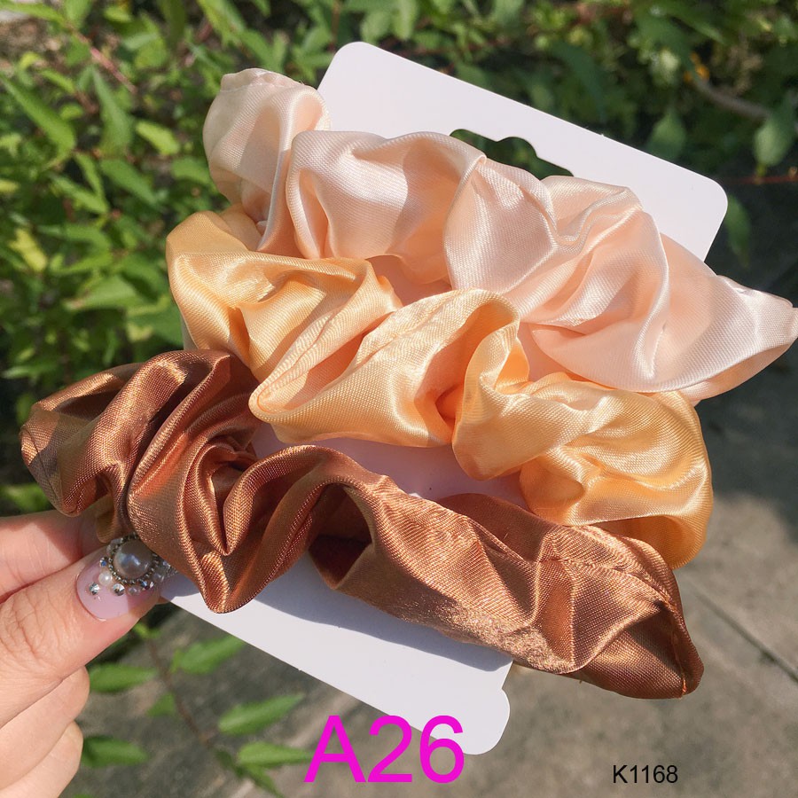 Set 3 dây cột tóc scrunchies phi bóng nhiều màu dễ thương Orin K1168