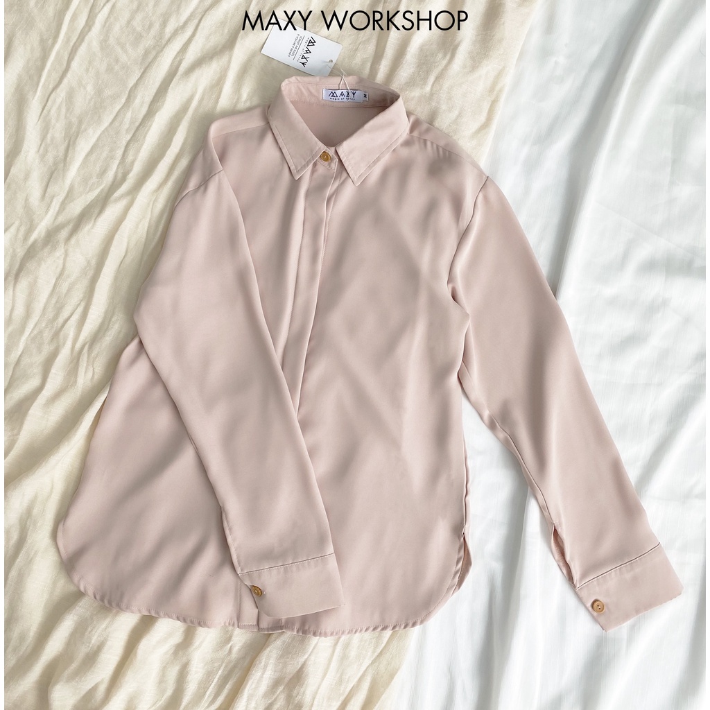 Áo sơmi trơn màu nude chất cotton pha lụa nude basic shirt Maxy Workshop