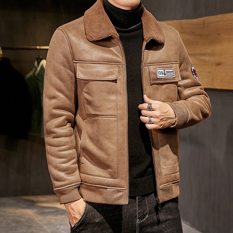 Áo khoác nam hàn quốc chất da lộn hàng cao cấp lót lông cừu