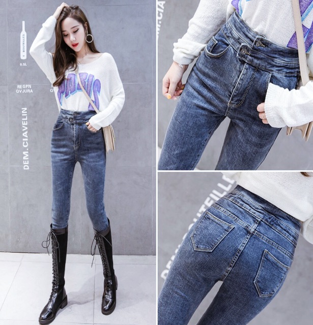 Quần Dài Jeans Lưng Siêu Cao - Size Đại Trơn - Co Giãn Mạnh