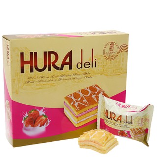 BÁNH BÔNG LAN HURA DELI HƯƠNG SỮA DÂU 12 GÓI 336G