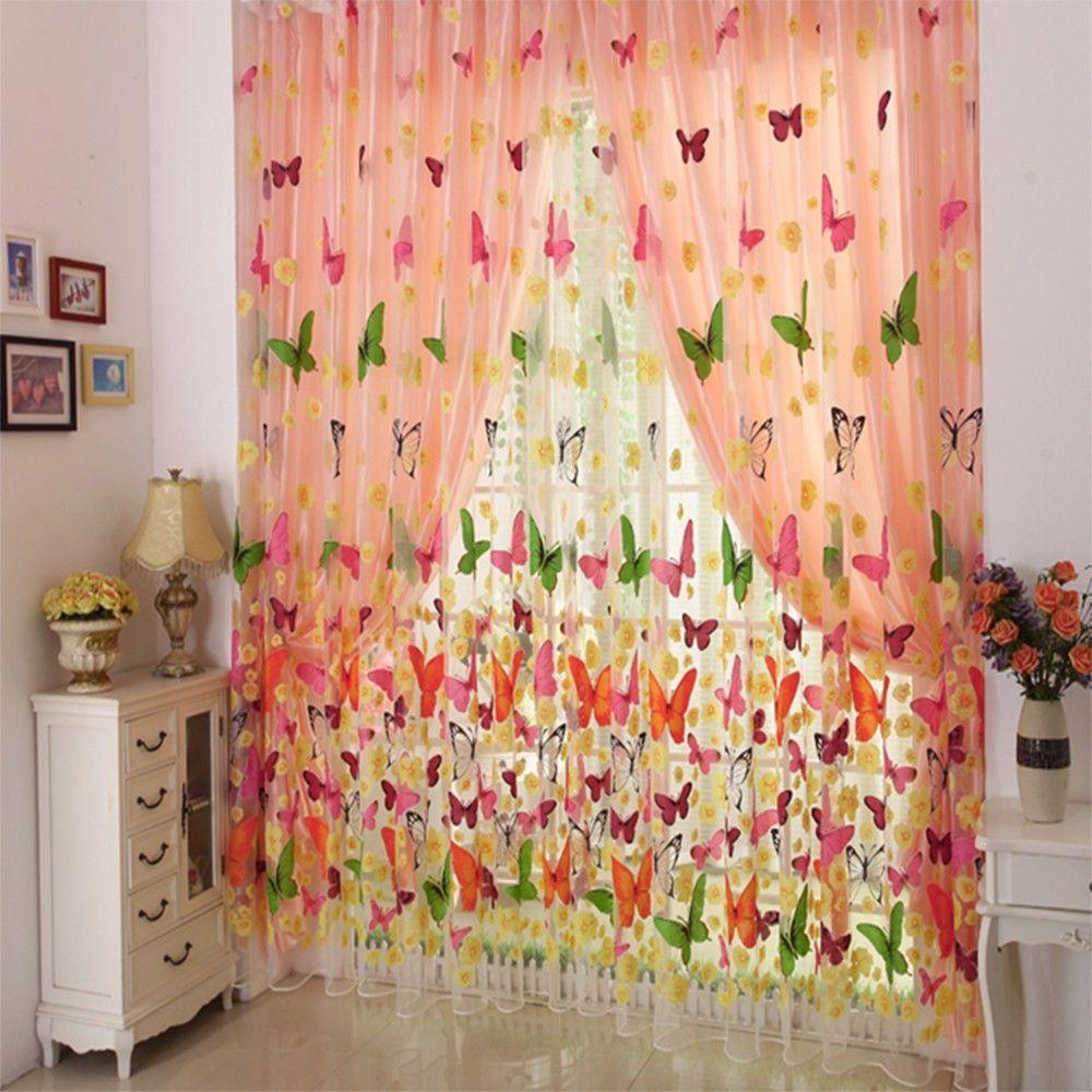 Rèm cửa sổ Vải Tuyn Hình Bướm Chất Lượng Cao Kích Thước 200cm X 100cm