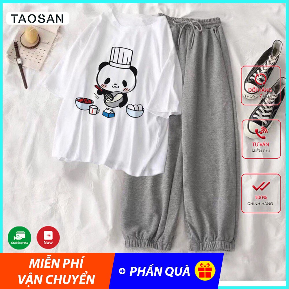 [QUÀ TẶNG LÀ 1C KHÂUTRANG] Sét đồ nữ gồm áo phông tay lỡ kèm quần ống rộng bo chun, bộ quần áo nữ quảng châu Taosan | BigBuy360 - bigbuy360.vn