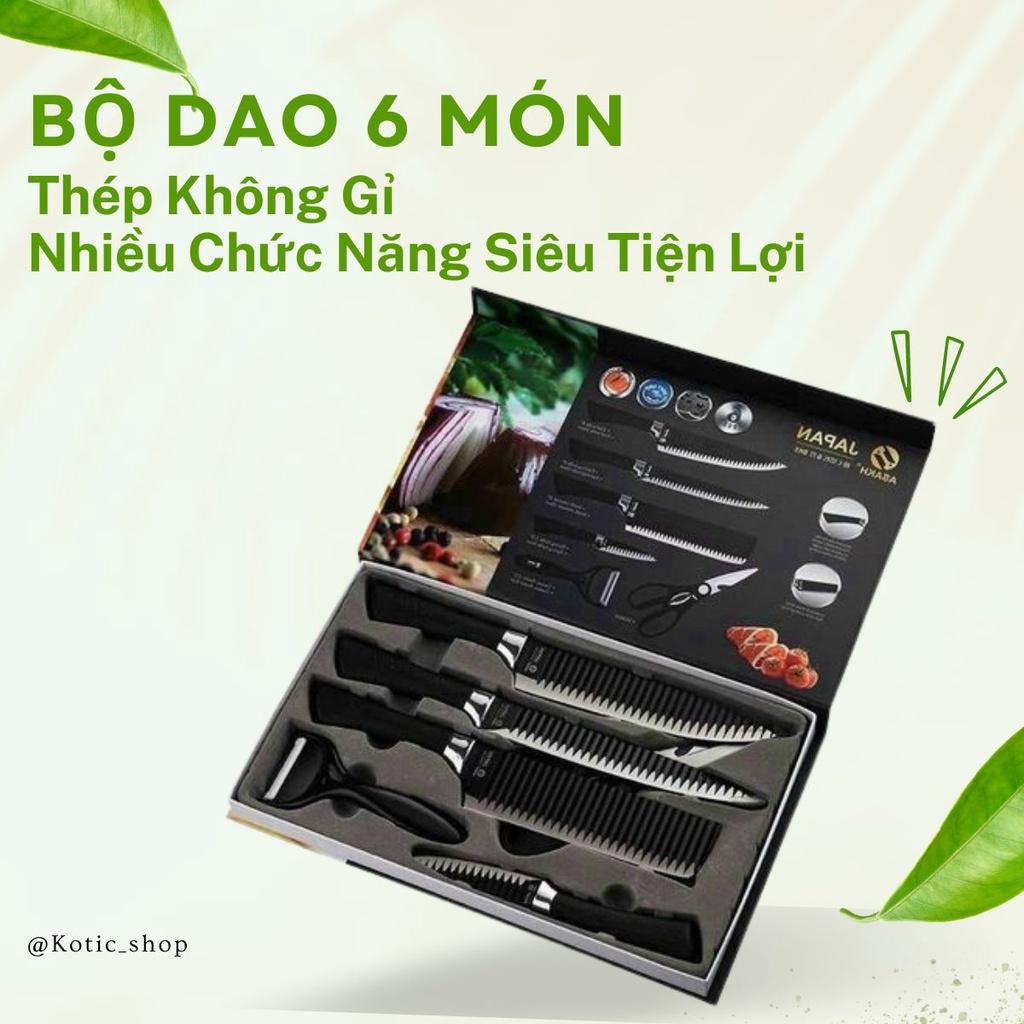 Bộ Dao Làm Bếp Nhật Bản Chính Hãng Dạng Lưỡi Gợn Sóng Bằng Thép Không Gỉ - Thiết Kế Sang Trọng Sắc Nhọn Kotic_shop