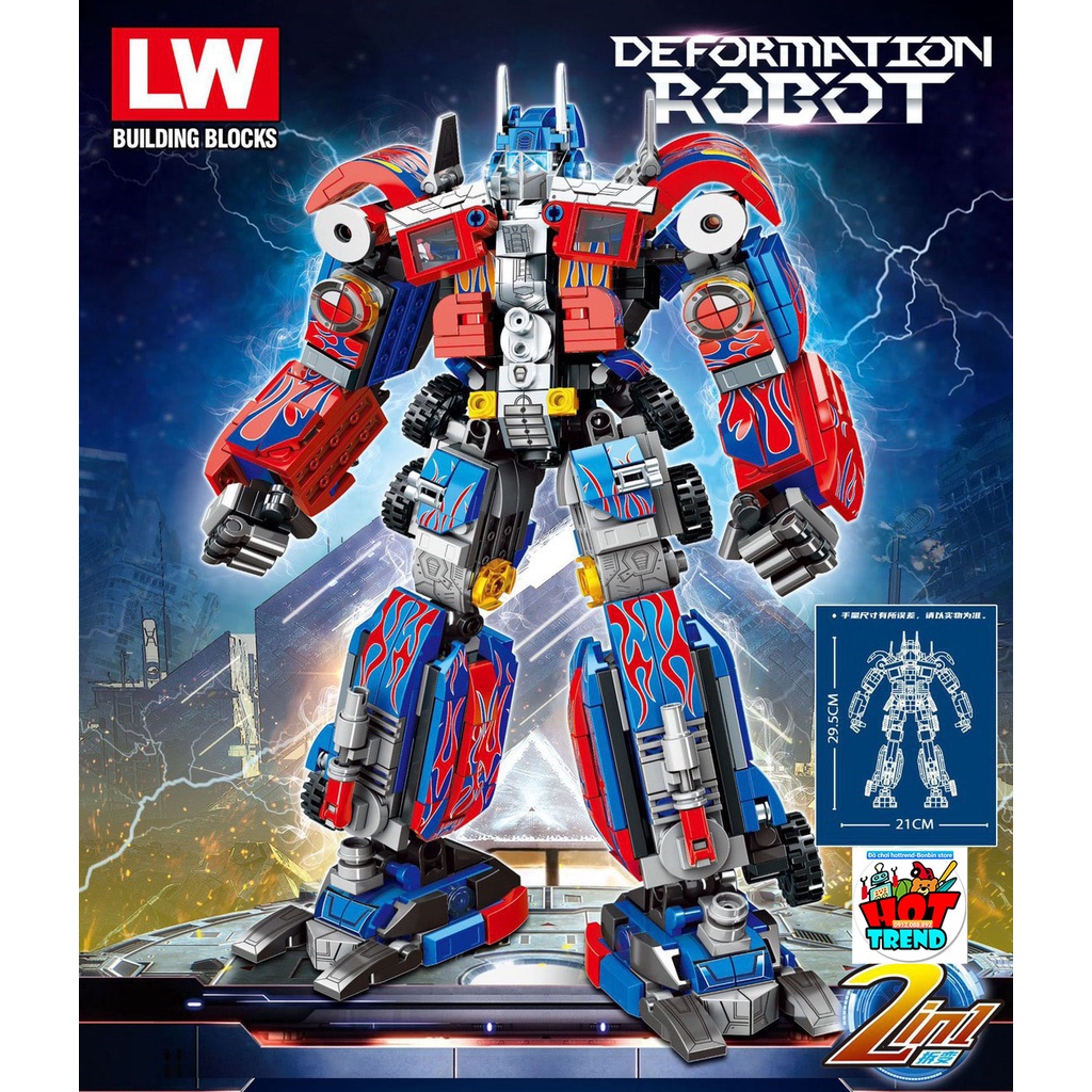 Lắp ráp lego Robot Biến Hình Transformer  Optimus Prime 2 in 1 813 pcs - Xếp hình No.7013 kích thước lớn 55*35 cm