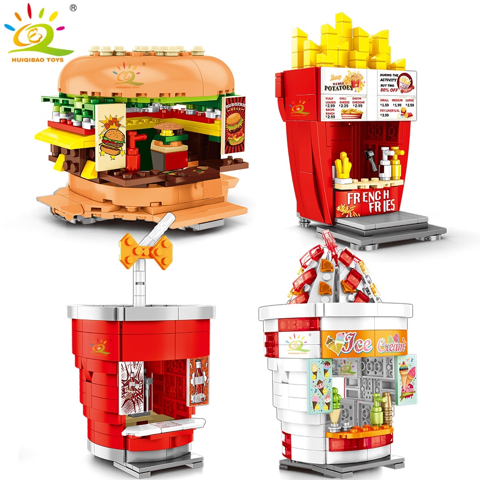 Đồ chơi lắp ráp hình thức ăn nhanh hamburger/kem/cửa hàng đồ ăn cho trẻ em