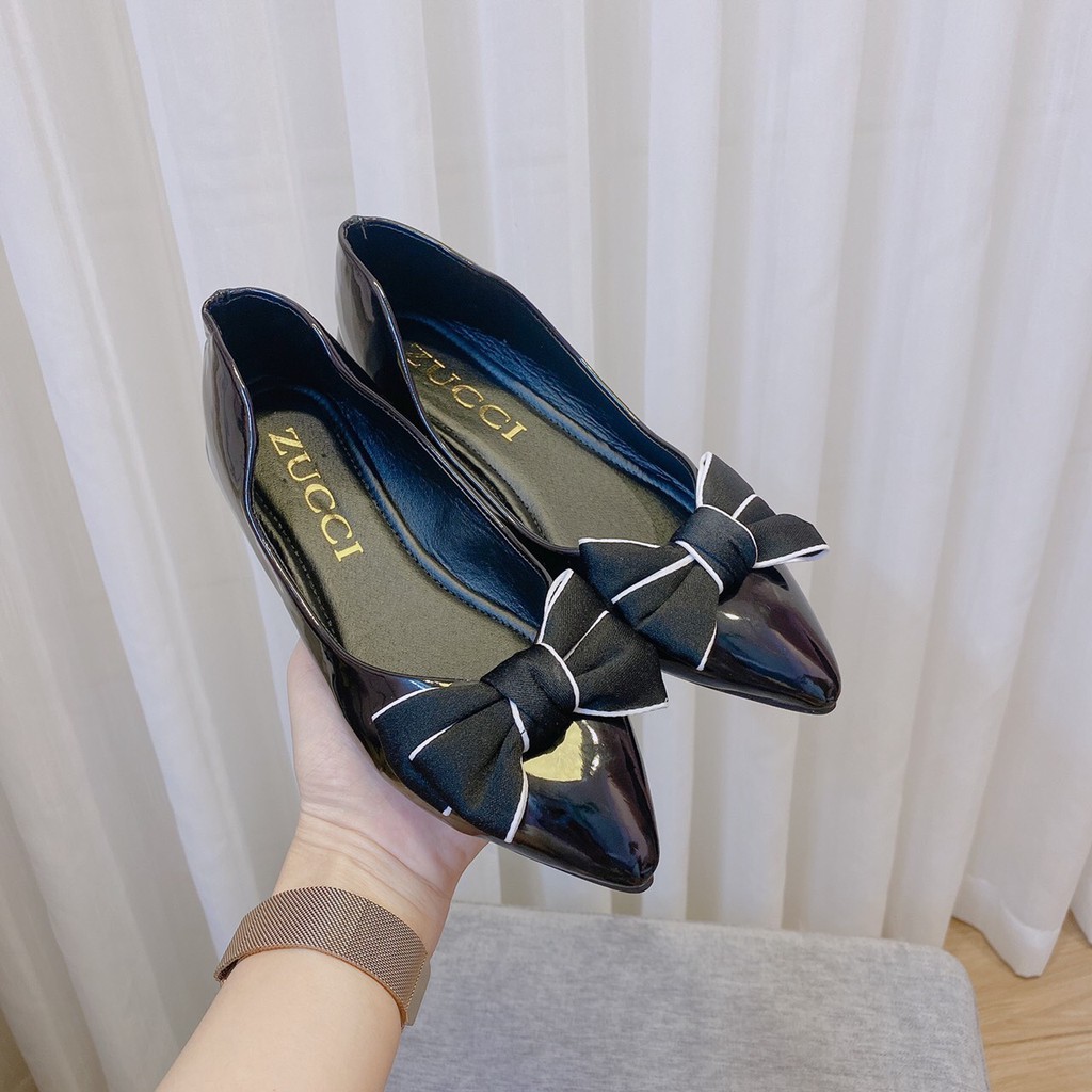 Giày hài bệt phối nơ chất da bóng và da lì mẫu mới êm chân