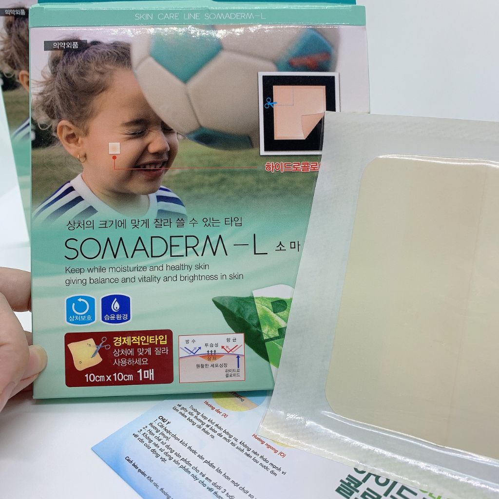 Băng Dán Vết Thương, mụn bọc, vết bỏng, loét  nhanh lành, hạn chế sẹo, mờ thâm Somaderm-L Hàn Quốc 10cx10cm