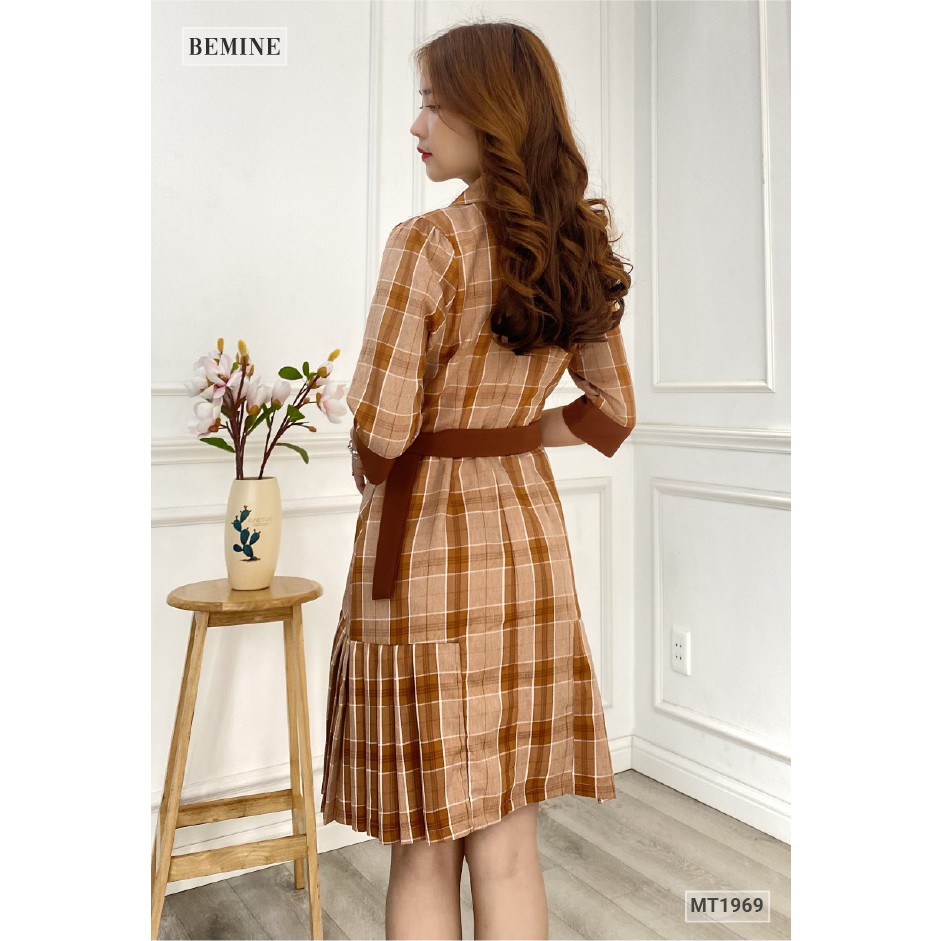 Đầm caro cổ vest đuôi cá BEMINE MT1969NAU | BigBuy360 - bigbuy360.vn