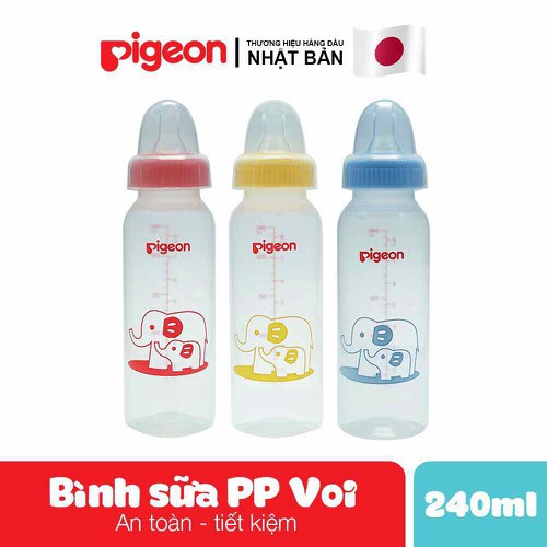 Bình sữa Pigeon cổ hẹp 120ml/ 240ml nhựa PP tiêu chuẩn