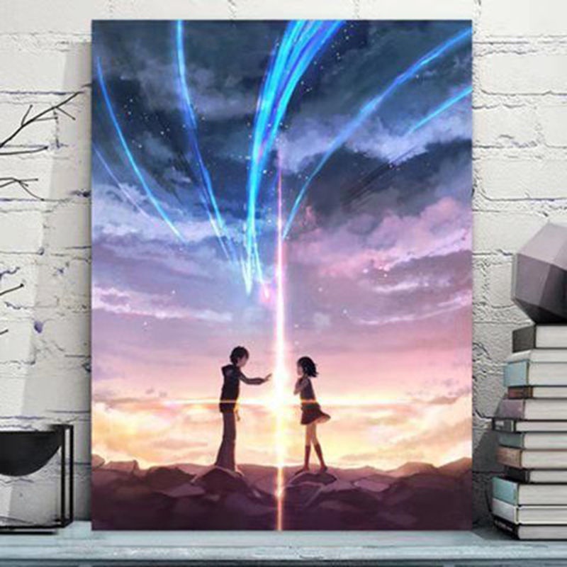 ◇₪bức tranh sơn dầu kỹ thuật số tự làm đầy sao sky couple your name phim hoạt hình anime vẽ tay màu và giải nén bằng tay