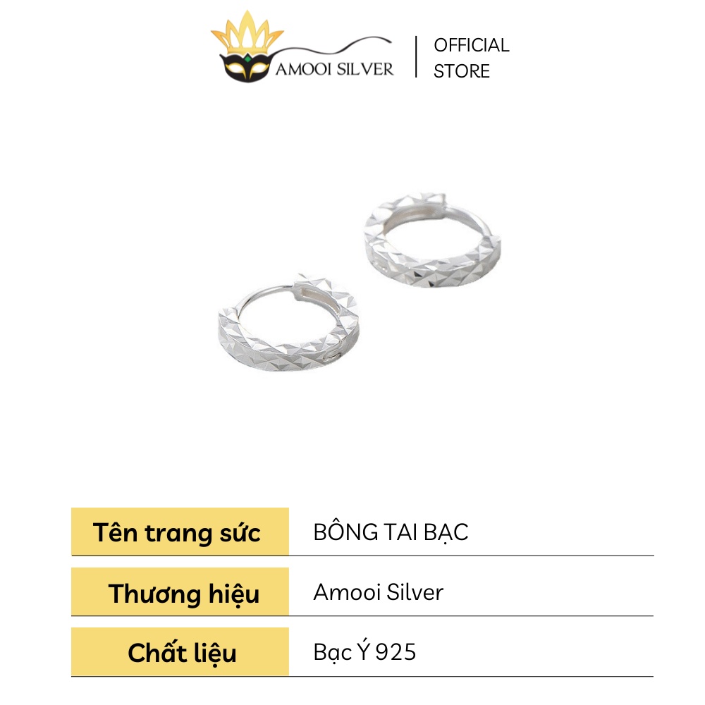Bông tai bạc S925 khoen tròn móc máy đường kính 9mm - Amooi Silver AB227