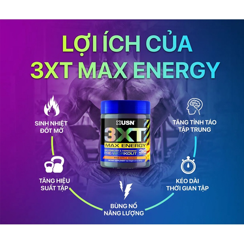 USN 3XT Pre Workout Tăng Sức Mạnh Vượt Trội, Tỉnh Táo Khi Tập Luyện 30 Lần Dùng