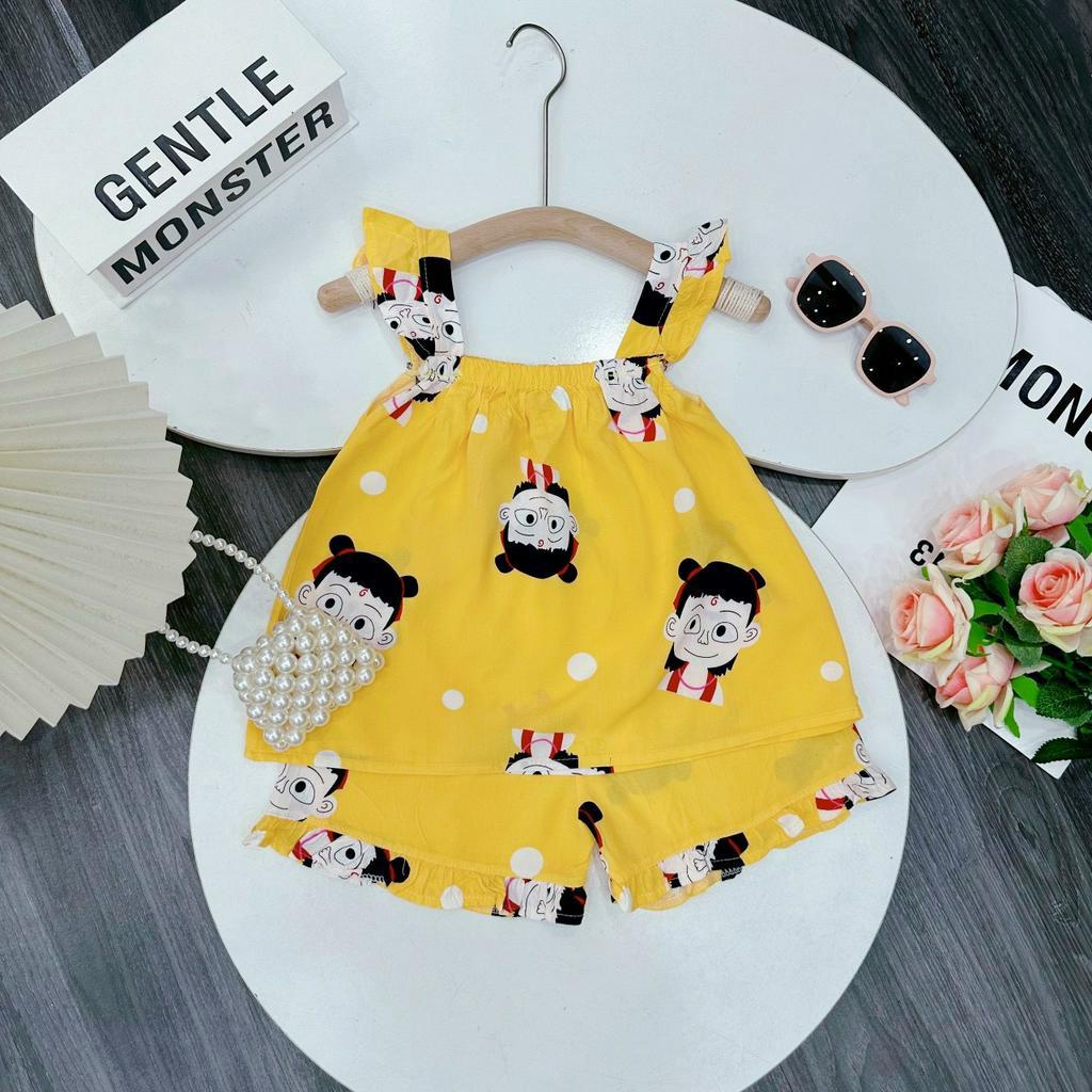 Bộ lanh lụa  cho bé gái, bộ lanh 2 dây gấu bèo cho bé gái