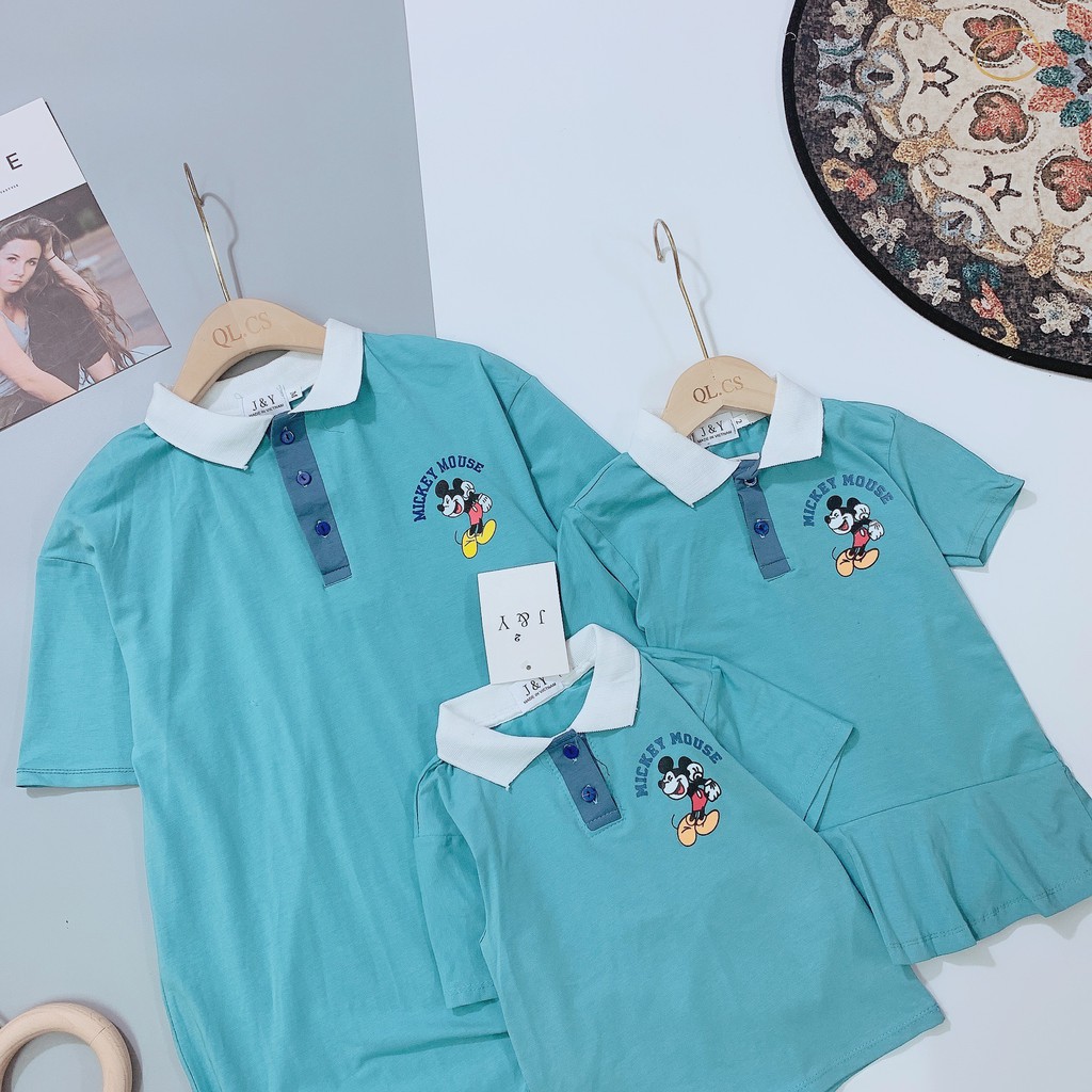 Set áo mẹ và bé trai, bé gái chất thun Polo mềm mịn, co giãn 4 chiều thêu chuột Micky Mouse đủ size Shop mẹ và bé