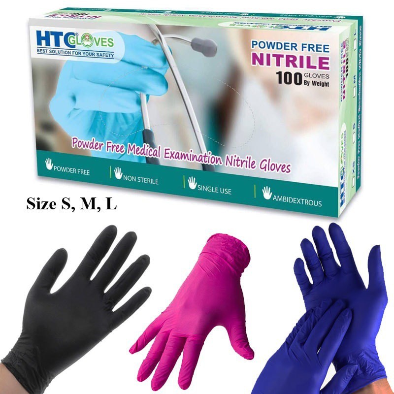 (Chính Hãng) Găng tay, Bao Tay Cao Su Y Tế Nitrile Không Bột HTC Gloves