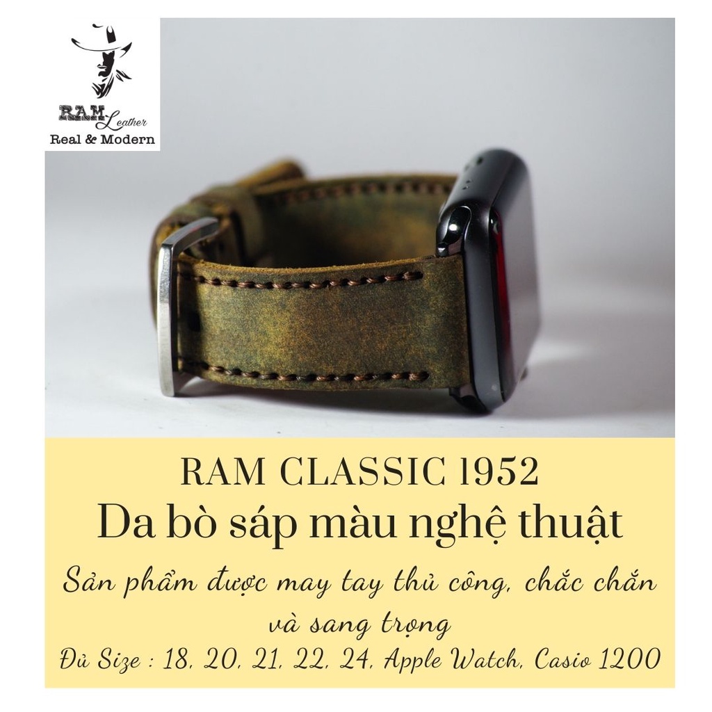 Dây Đồng Hồ Da Bò RAM Leather Màu Quân Đội RAM Leather Classic 1952 Bền Đẹp