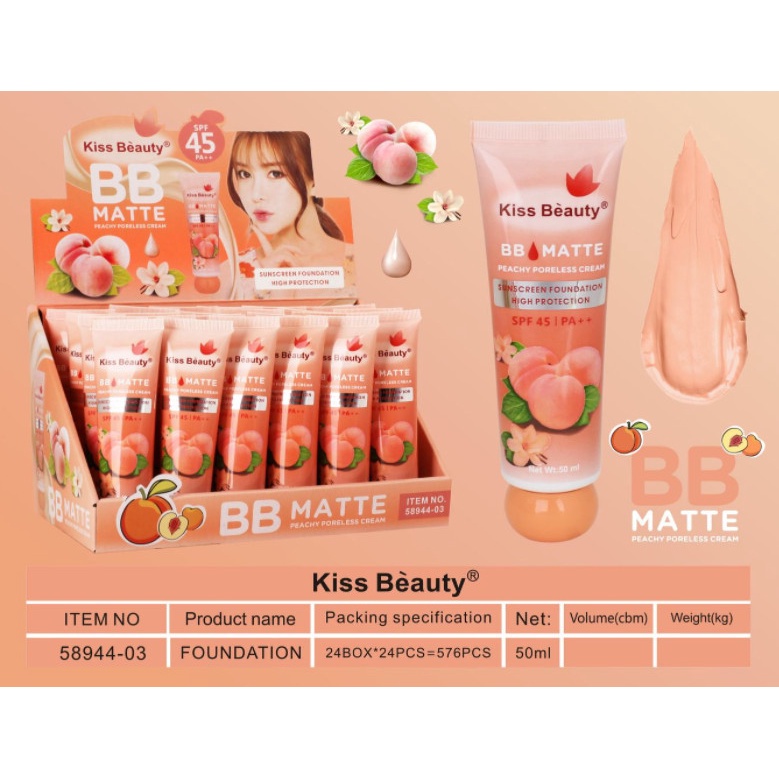 ☘️ Kem Nền BB Cream Kiss Beauty 58944  Kiêm Che Khuyết Điểm SPF 45 PA+++ Auth Nội Địa