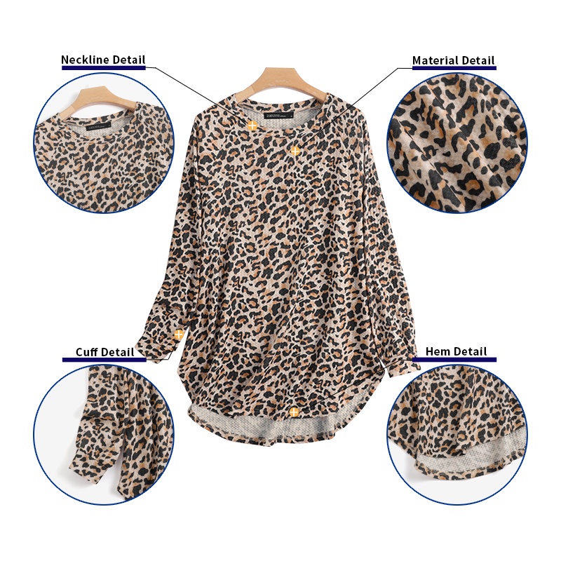 Áo thun ZANZEA tay dài in họa tiết da báo phong cách vintage thời trang cho nữ