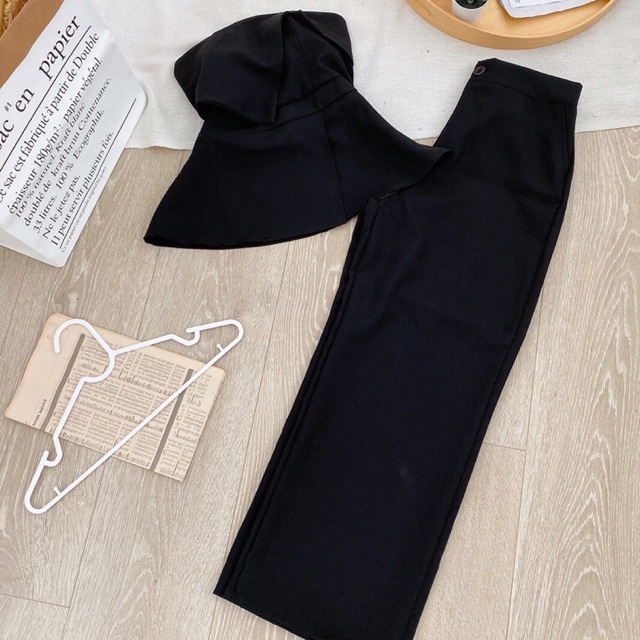 SET ÁO PEPLUM ĐEN CÚP NGỰC + QUẦN ỐNG RỘNG 🍂