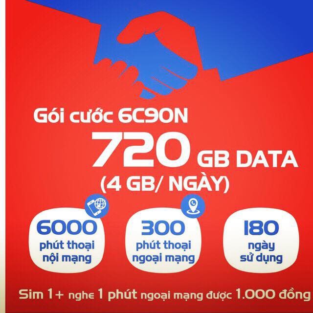 Miễn phí tháng đầu] SIM 4G MOBI C90N 120 GB/THÁNG + 1000 phút gọi nội mạng + 50 phút liên mạng