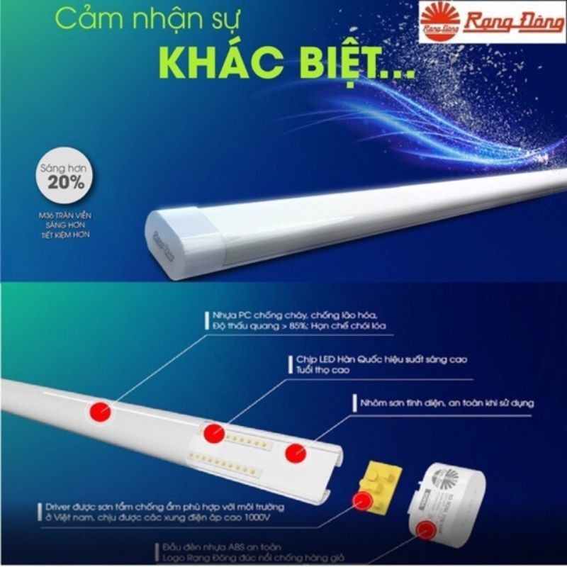 💥Chính Hãng💥 Bộ đèn tuýp LED bán nguyệt tràn viền 20W 60cm Rạng Đông, LED chip Hàn Quốc M36 💥Hàng Công ty💥