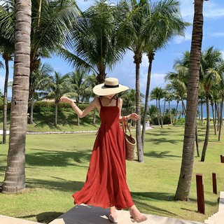 VÁY MAXI VOAN ĐỎ HAI DÂY BUỘC LƯNG