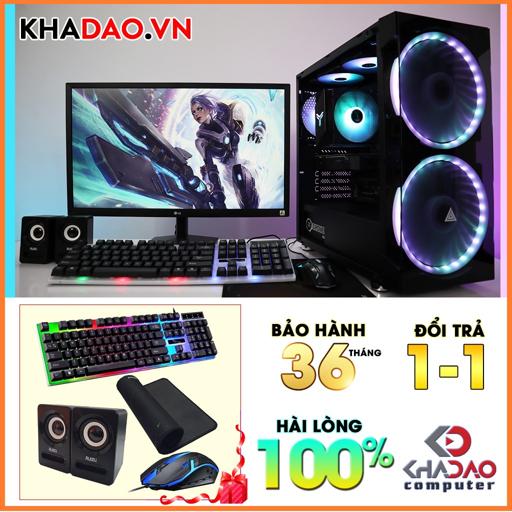 Máy tính chơi game Core I5 + Màn 22" FHD Warzone, PUBG, CS:GO, LOL, Valorant| BH 36 tháng, tặng phím chuột, pad, loa