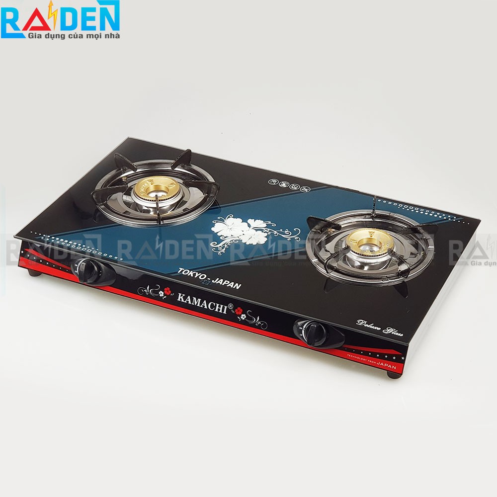 Bếp ga đôi kính cường lực Kamachi KM-213 sử dụng đầu đốt đồng