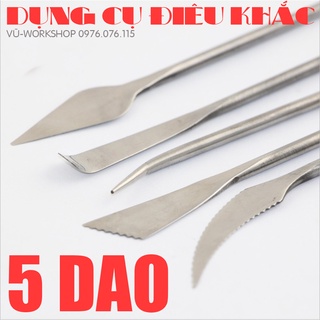 Bộ dụng cụ 5 dao thép điêu khắc đất sét, làm gốm - dụng cụ nặn tượng