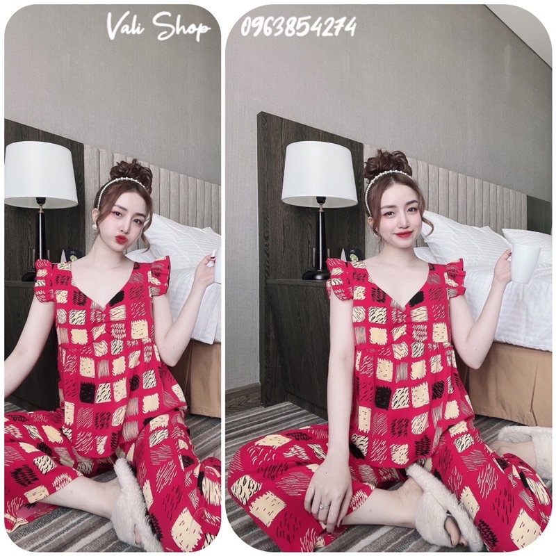 Đồ ngủ lụa mango quần dài hoạ tiết freesize 42-57kg