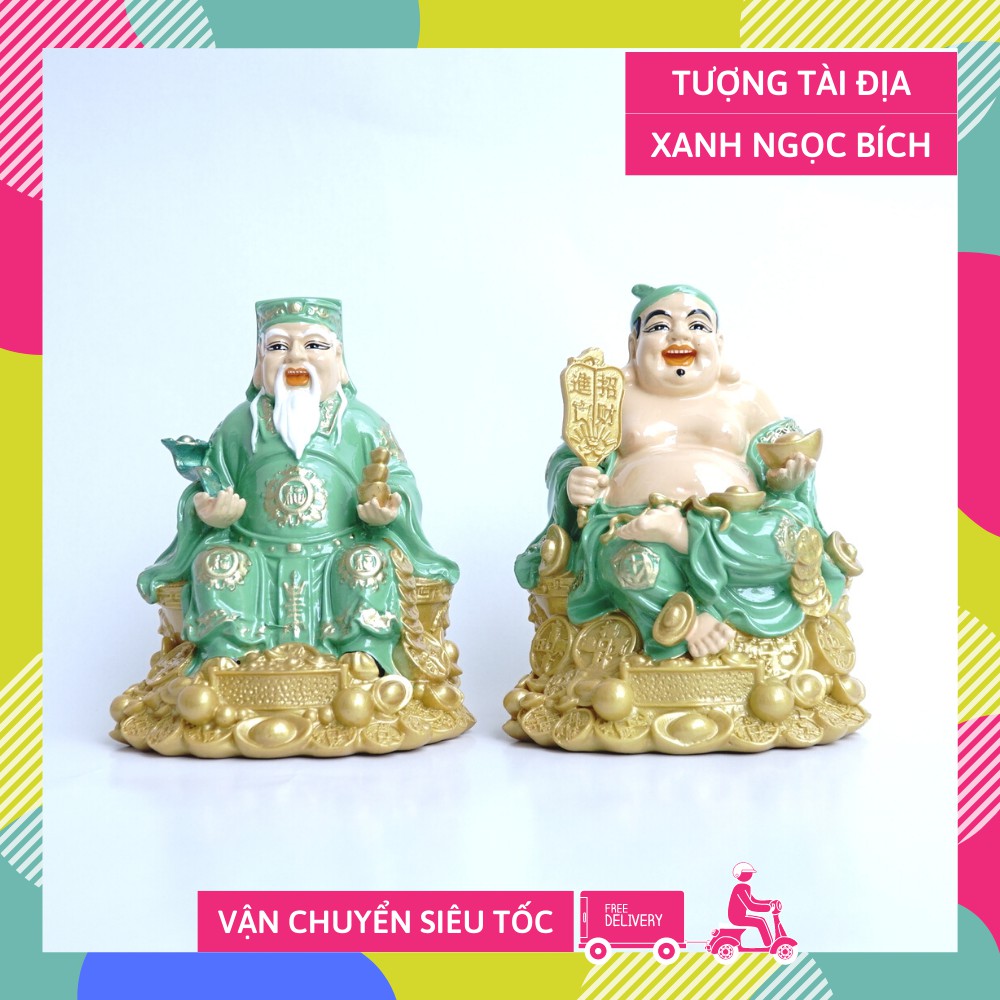 Tượng thờ Tài Địa Thần Tài Thổ Địa sơn xanh đế vàng - Cao 15cm