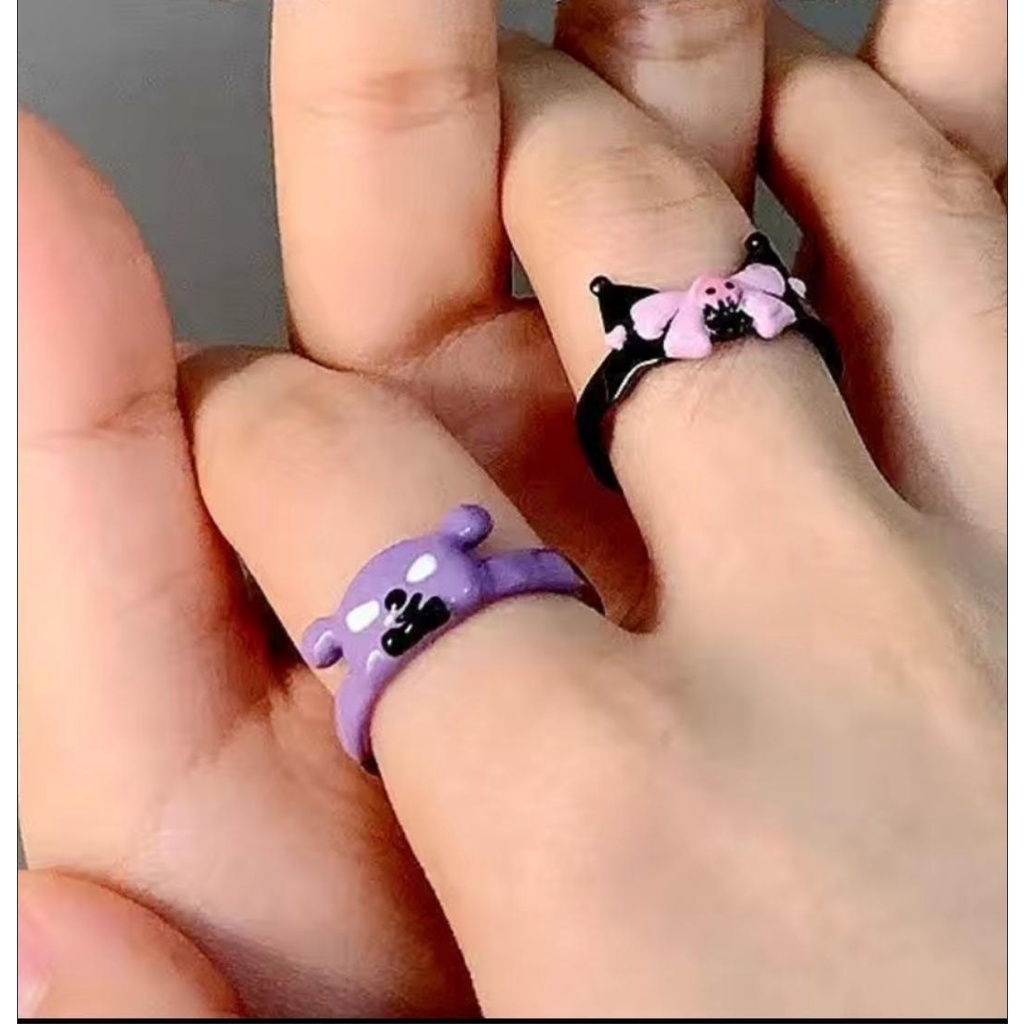 SANRIO Set 2 Nhẫn Hở Họa Tiết Kuromi Dễ Thương Cho Nữ