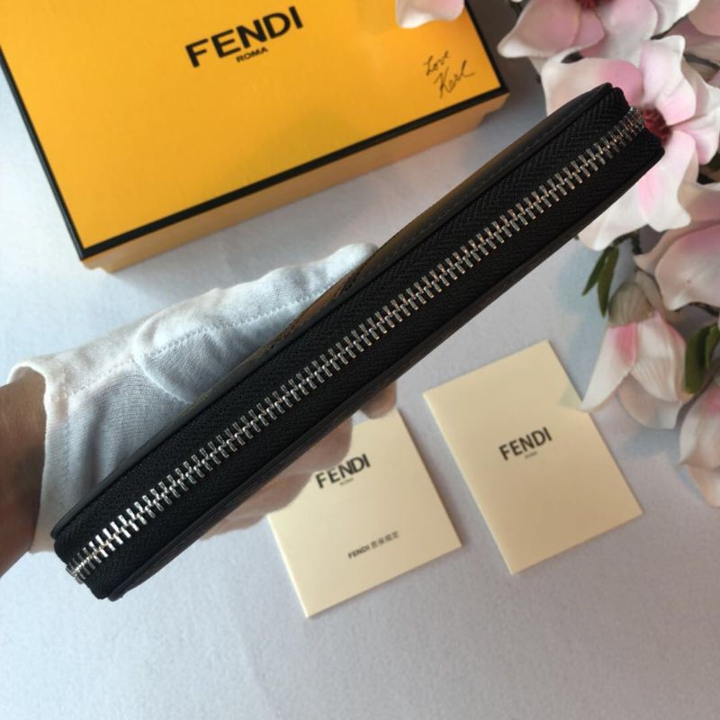 ví da nam nữ cầm tay dáng dài kéo khóa họa tiết chữ F Fendi FD