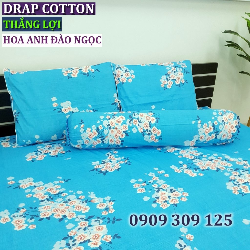 bộ ga cotton Thắng lợi chính hãng ( 4 món) IN LOGO THẮNG LỢI màu HOA ANH ĐÀO NGỌC