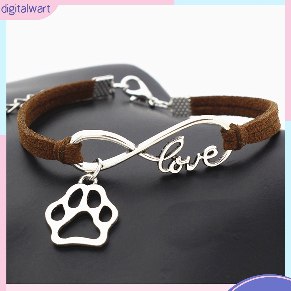 Vòng tay da thiết kế phối chữ love và bàn chân thú cưng dễ thương đáng yêu