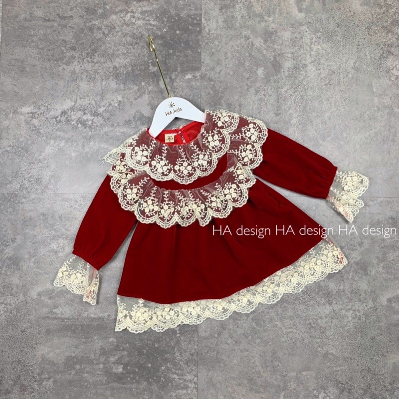 Váy nhung phối ren kim tuyến cao cấp 8-18kg