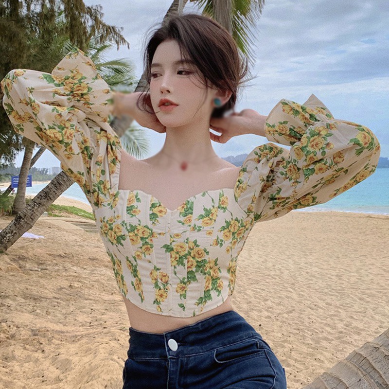 Áo Voan Dài Tay In Hoa Phong Cách Vintage Thời Trang Dành Cho Nữ