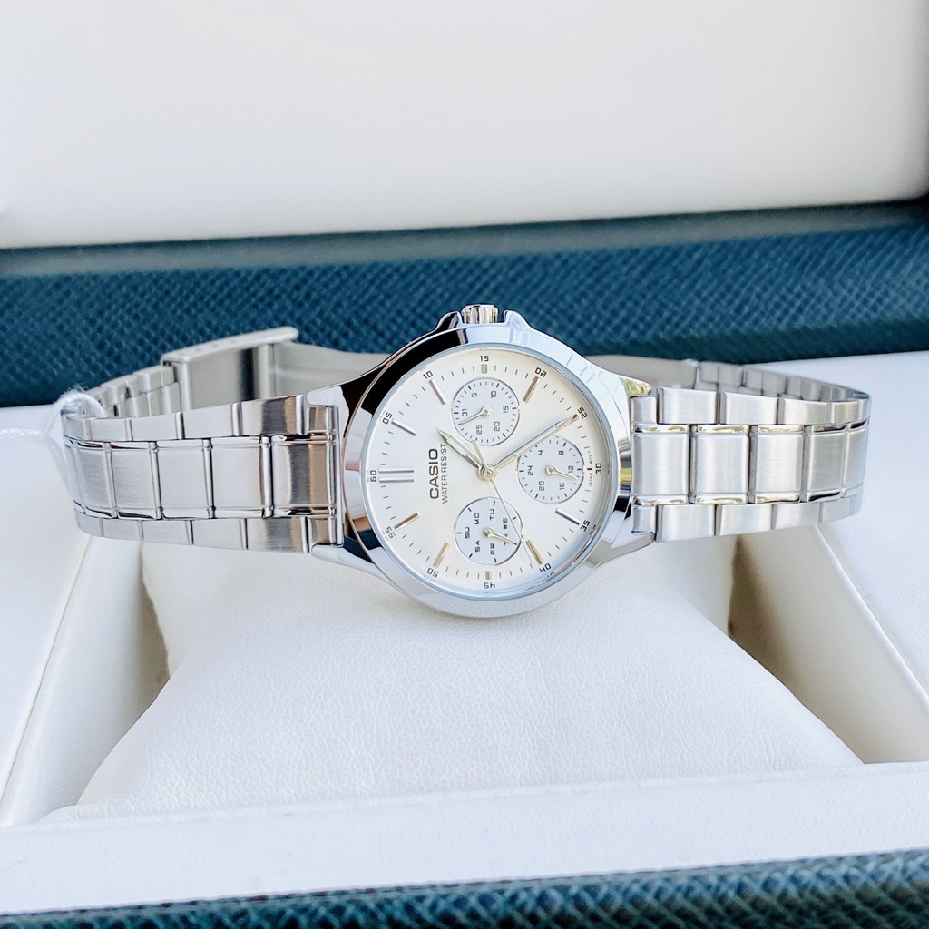 Đồng hồ nam nữ- Đồng hồ đôi dây thép Casio V300D-7UVDF Mặt trắng chống nước Bảo hành 1 năm Hyma watch