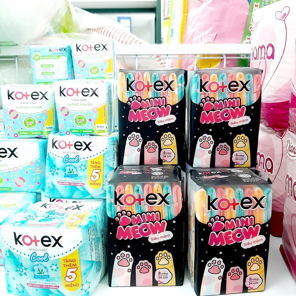 [Combo 6 gói] Băng vệ sinh Kotex Meow Moew mini 24cm siêu mỏng cánh